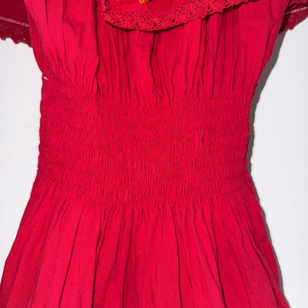 Traditional Hispanic Style Red Off-Shoulder Dress with Floral Print - Picture 2 of 5